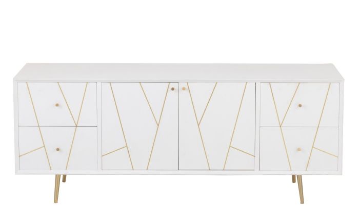 Aparador Rayas 2 Puertas 4 Cajones Blanco Oro, 150 Cm