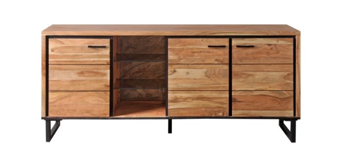 Aparador Coral con Luz Led Cristal Madera Acacia Metal, 175 Cm