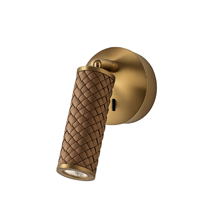 Aplique de pared en metal oro envejecido y cuero trenzado 9 cm