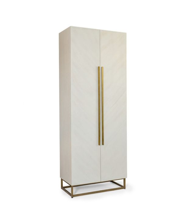 Armario en madera de roble blanca grisácea y metal dorado envejecido 80 cm