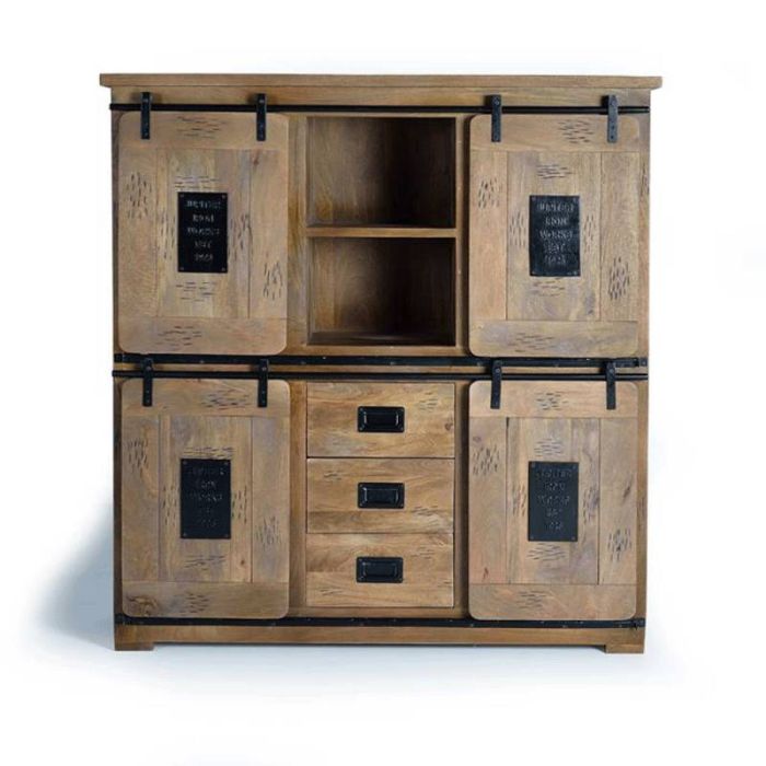 Alacena 4 Puertas 3 Cajones Estilo Industrial Madera Mango Hierro, 160 Cm