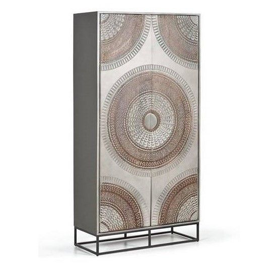 Armario Estilo Étnico Diseño Oriental Gris/Nogal Metal, 180 Cm