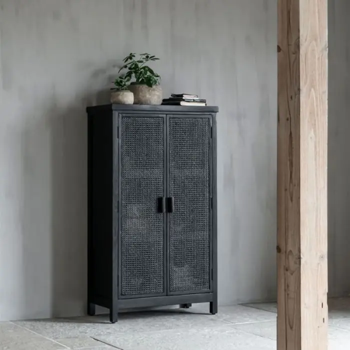 Armario Ratán Madera Mindi Negro, 140 Cm