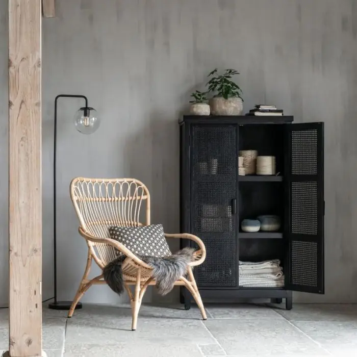 Armario Ratán Madera Mindi Negro, 140 Cm