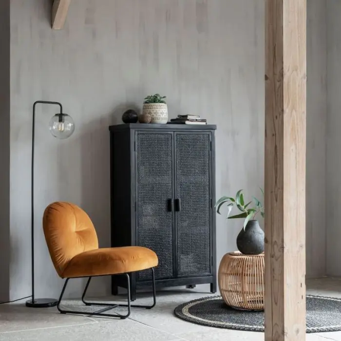 Armario Ratán Madera Mindi Negro, 140 Cm