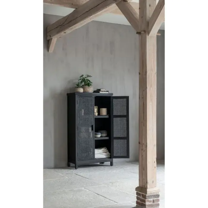 Armario Ratán Madera Mindi Negro, 140 Cm