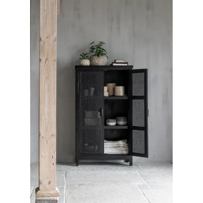 Armario Ratán Madera Mindi Negro, 140 Cm