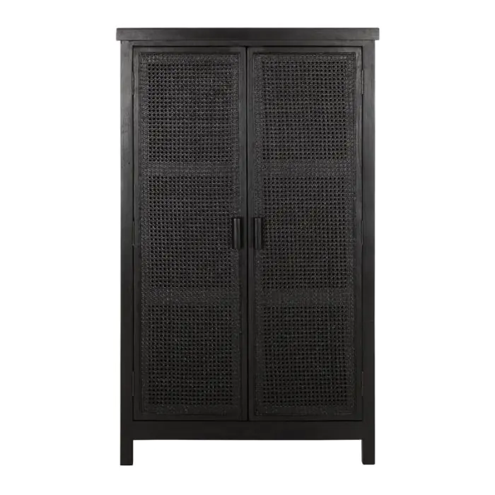 Armario Estilo Tropical Inspiración Nórdica Ratán Madera Mindi Negro, 140 Cm