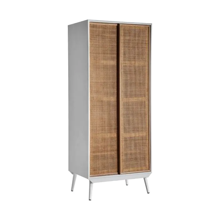 Armario 2 Puertas Correderas Madera Ratán Natural, 172 cm