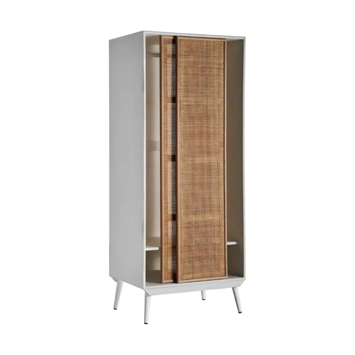 Armario 2 Puertas Correderas Madera Ratán Natural, 172 cm