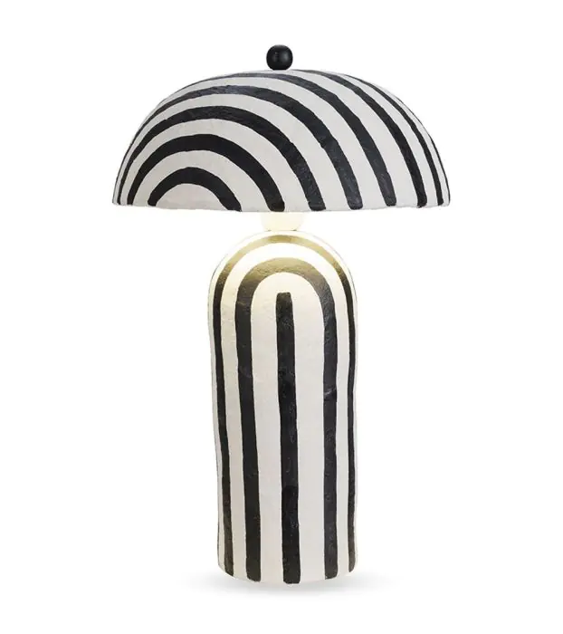 Lámpara Sobremesa Papel Maché Rayas Negras Blancas, 30 Cm