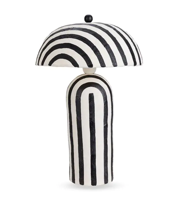 Lámpara Sobremesa Papel Maché Rayas Negras Blancas, 30 Cm