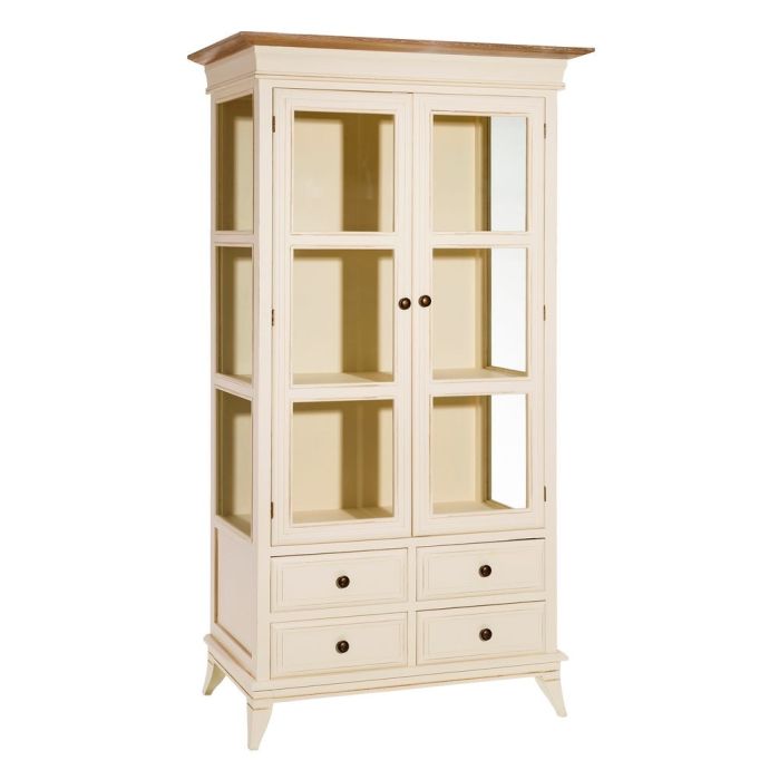 Vitrina 2 puertas baldas interiores 4 Cajones Madera Cristal, 100 Cm