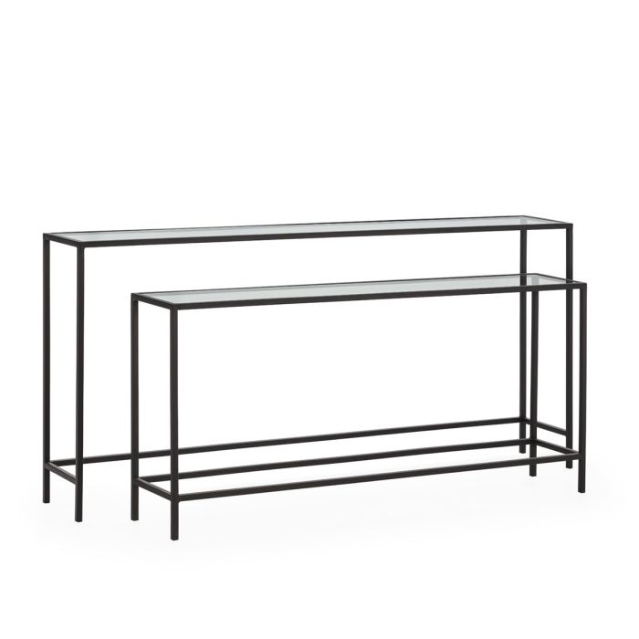 Set 2 Consolas Cristal/Metal en Negro, 148/122 Cm.
