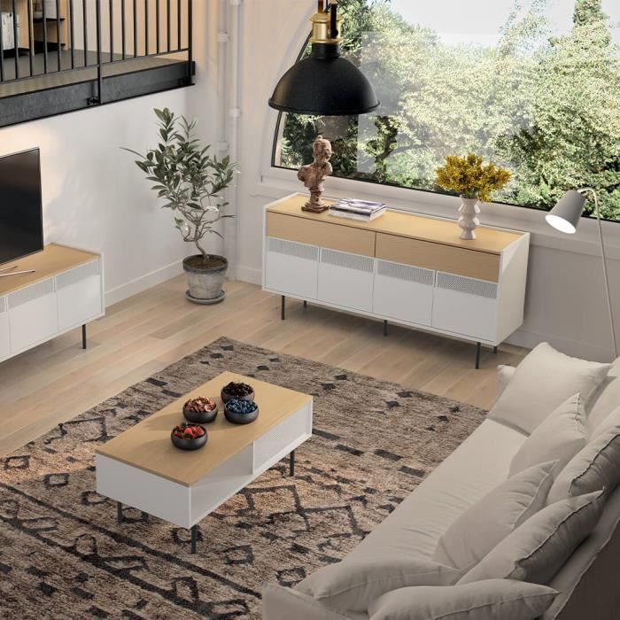 Aparador Blanco Natural Diseño Moderno,160 Cm