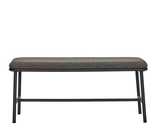 Banco Tejido Bouclé Gris Oscuro Patas Acero Negro, 100 Cm