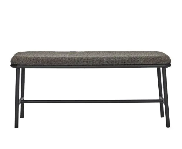 Banco Tejido Bouclé Gris Oscuro Patas Acero Negro, 100 Cm