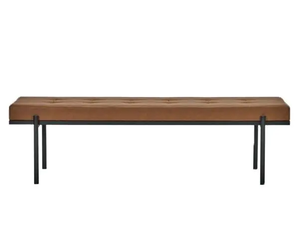 Banco Tejido Símil Piel Cognac Patas Acero Negro, 160 Cm