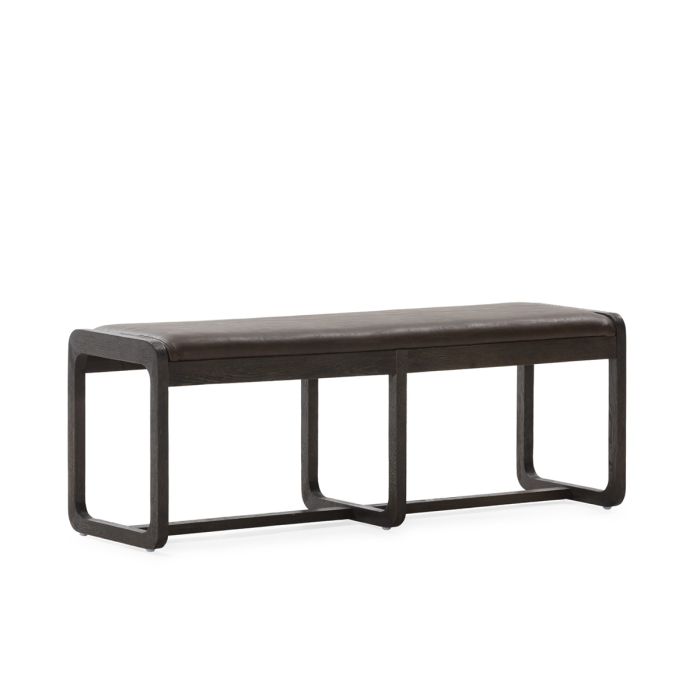 Banco en madera de olmo marrón y p.piel marrón 130 cm