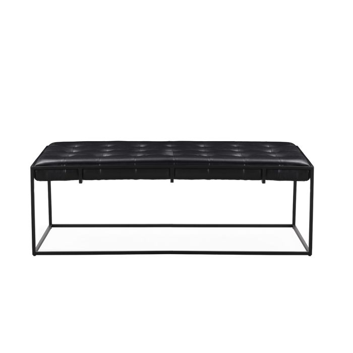 Banco de metal tapizado en piel negra 133 cm