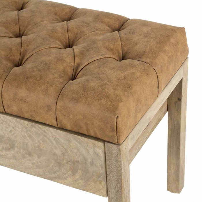 Banco con Arcón Símil Piel Madera Mango, 130 Cm
