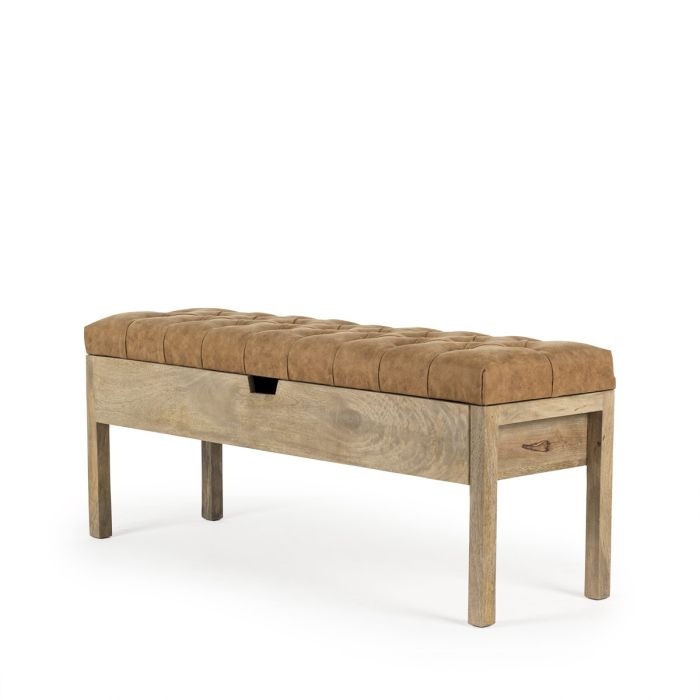 Banco con Arcón Símil Piel Madera Mango, 130 Cm