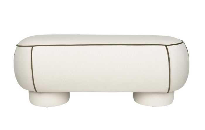 Banco de madera tapizada en tejido blanco 121 cm