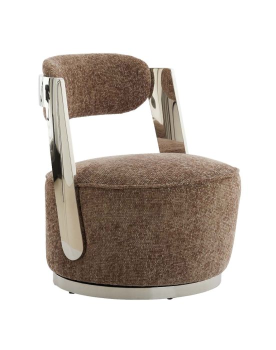 Silla giratoria moderna en metal y asiento tapizado en tejido.