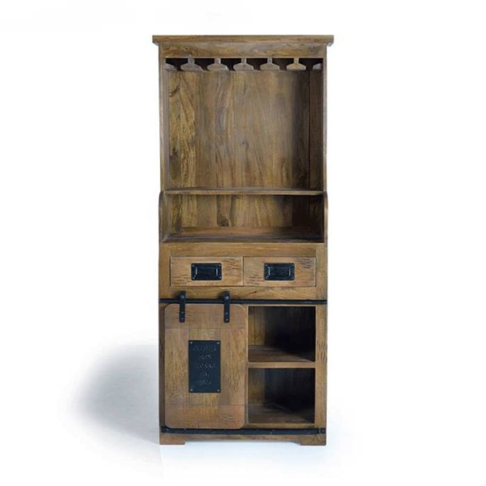 Armario Botellero Puerta Corredera Estilo Industrial Madera Mango Metal, 170 Cm