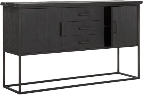 Aparador Negro Madera Teca Reciclada Metal, 158 Cm