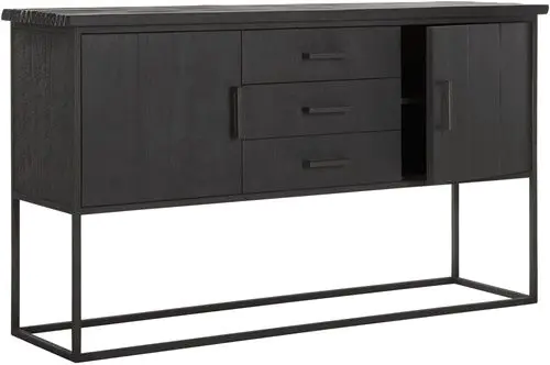 Aparador Negro Madera Teca Reciclada Metal, 158 Cm