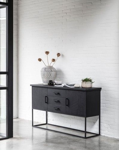 Aparador Negro Madera Teca Reciclada Metal, 158 Cm
