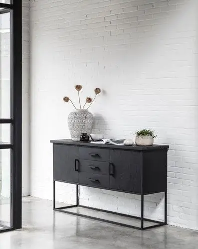 Aparador Negro Madera Teca Reciclada Metal, 158 Cm