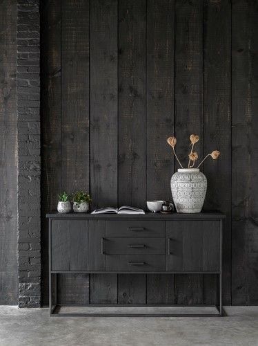 Aparador Negro Madera Teca Reciclada Metal, 158 Cm