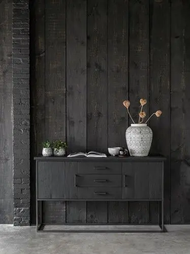 Aparador Negro Madera Teca Reciclada Metal, 158 Cm