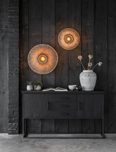 Aparador Negro Madera Teca Reciclada Metal, 158 Cm