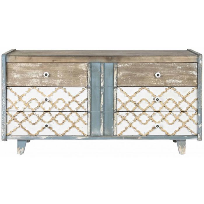 Aparador Estilo Vintage-Oriental Natural Envejecido Madera Abeto Mdf, 122 Cm