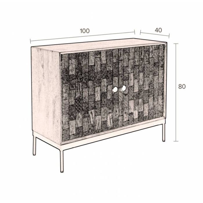 Aparador Vintage Diseño Mid Century Madera Metal, 100 Cm