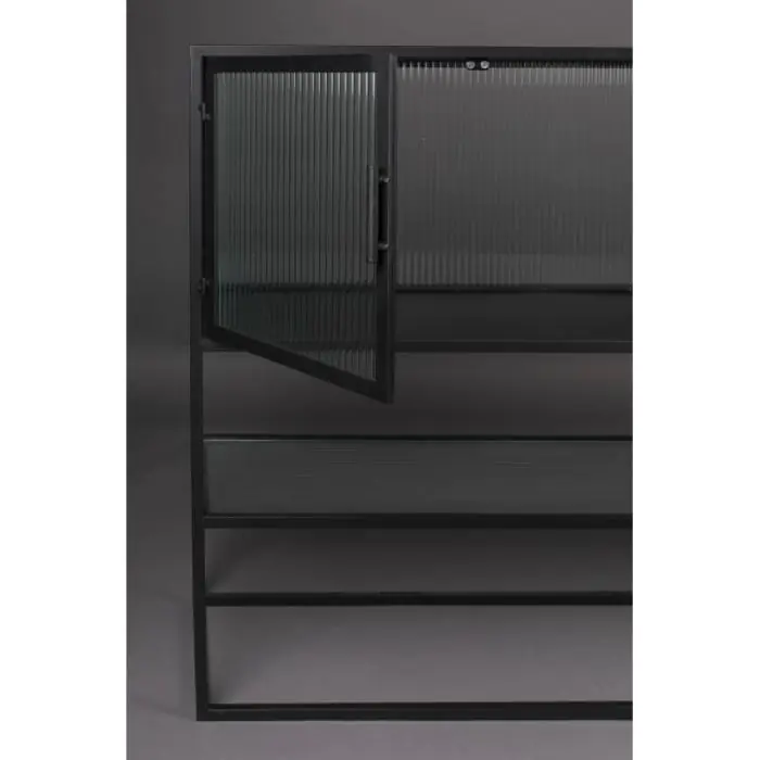 Aparador Industrial Vidrio Hierro Negro, 150 Cm