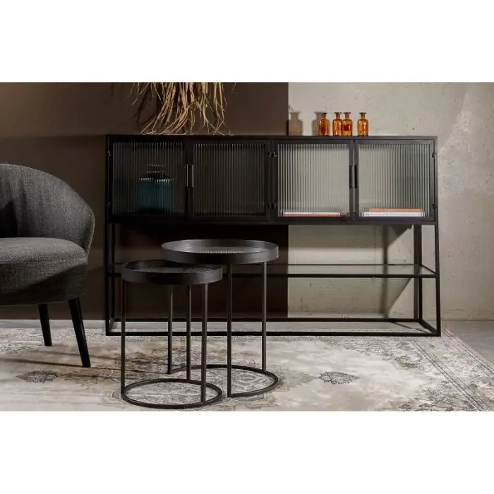 Aparador Industrial Vidrio Hierro Negro, 150 Cm