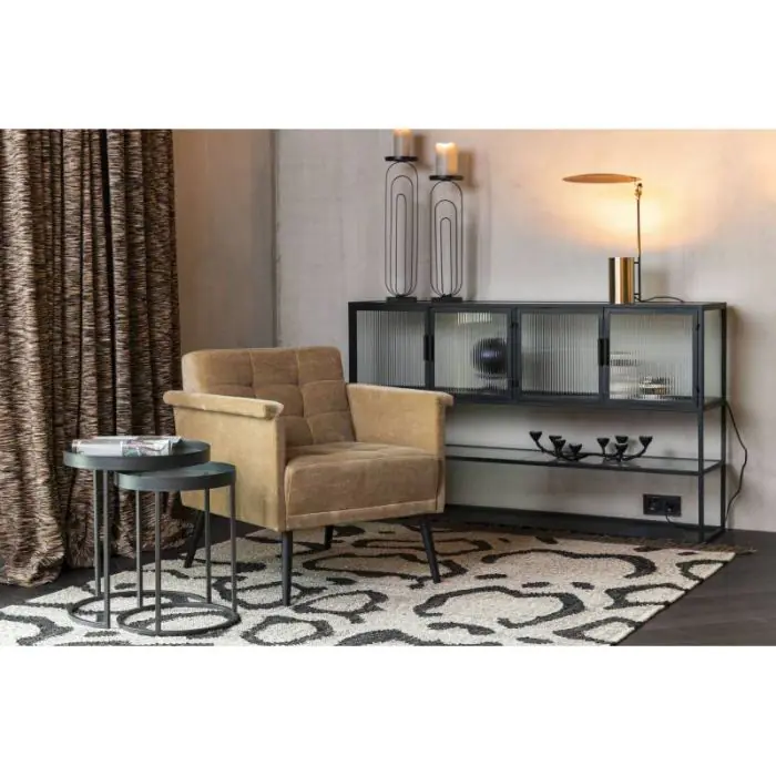 Aparador Industrial Vidrio Hierro Negro, 150 Cm
