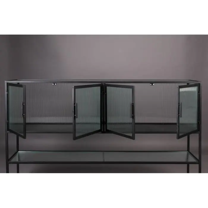 Aparador Industrial Vidrio Hierro Negro, 150 Cm