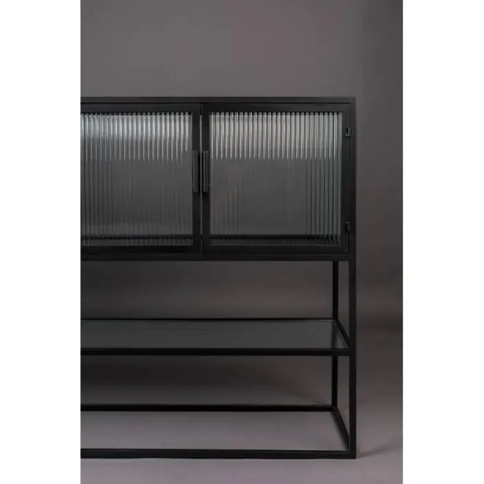 Aparador Industrial Vidrio Hierro Negro, 150 Cm