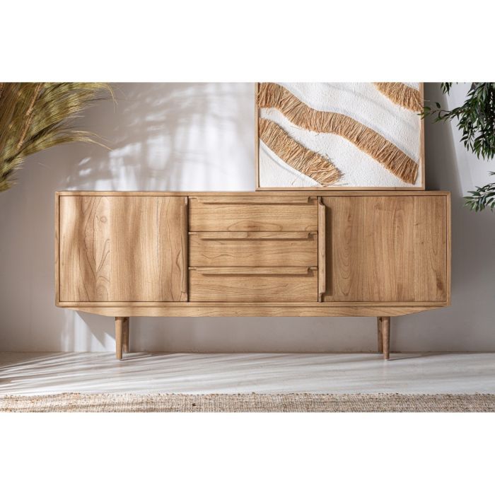 Aparador 2 Puertas 3 Cajones Madera Mindi Natural, 180 Cm