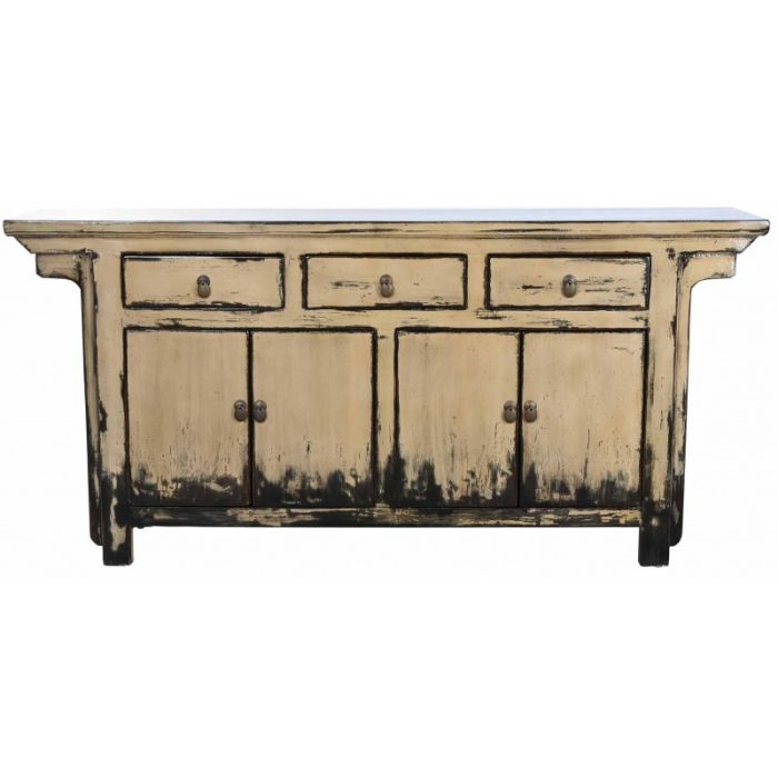 Aparador Estilo Oriental-Vintage Crema Envejecido Madera Olmo, 176 Cm