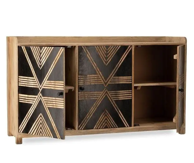 Aparador Relieve Étnico Madera Mango Natural Negro, 140 Cm