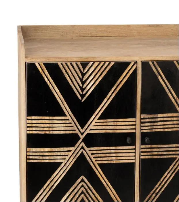 Aparador Relieve Étnico Madera Mango Natural Negro, 140 Cm