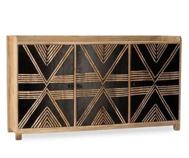 Aparador Relieve Étnico Madera Mango Natural Negro, 140 Cm