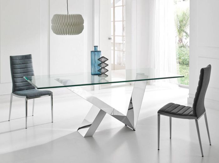Mesa Comedor Base Acero Y Tapa Cristal, 180 Cm