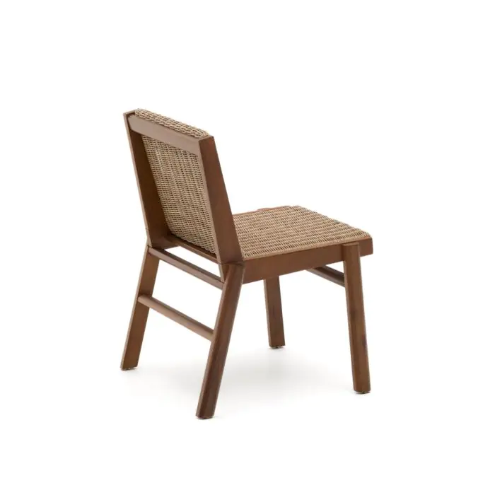 Silla Madera Maciza Acacia Ratán Sintético, 56 Cm